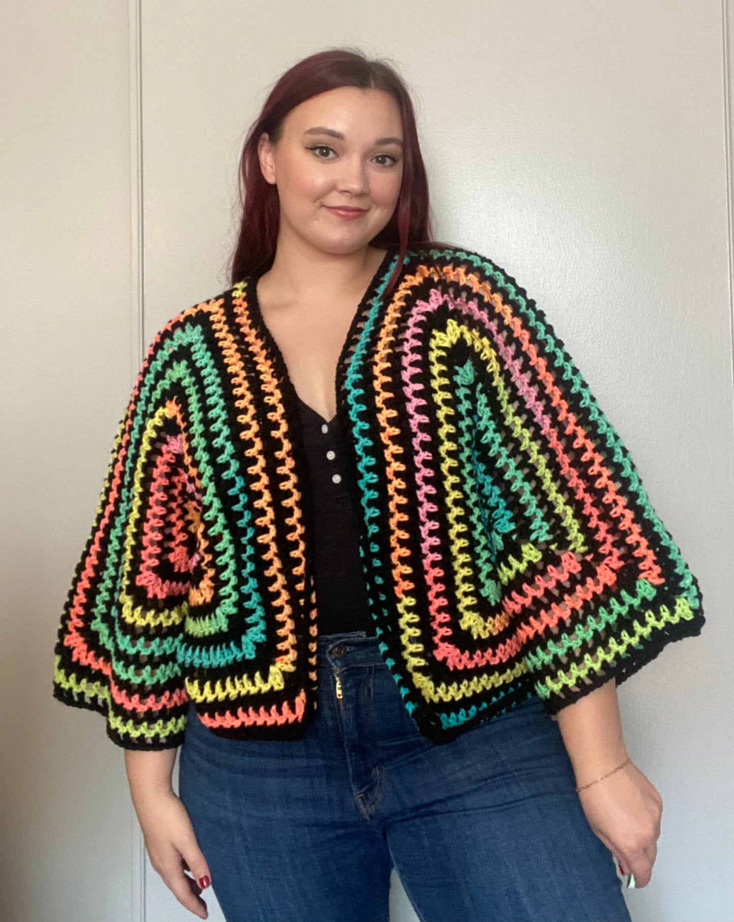 Hexagon Cardigan Black and Multi Colored