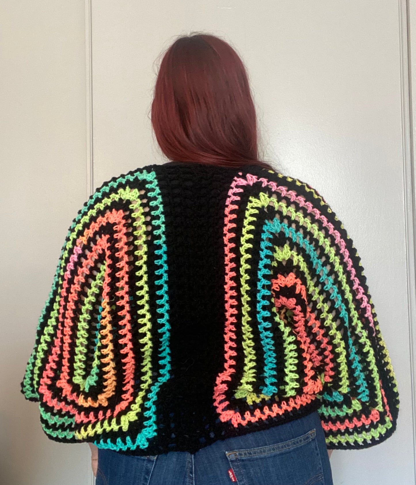 Hexagon Cardigan Black and Multi Colored