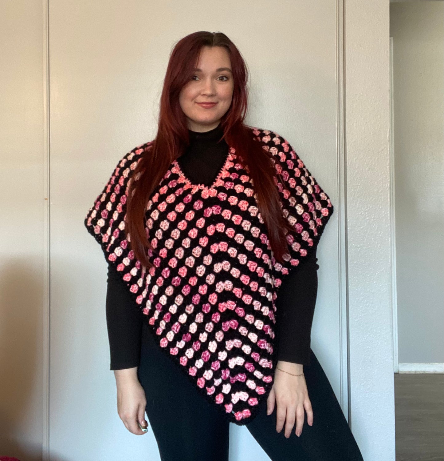 Black and Pink Poncho | Trendy poncho for fall