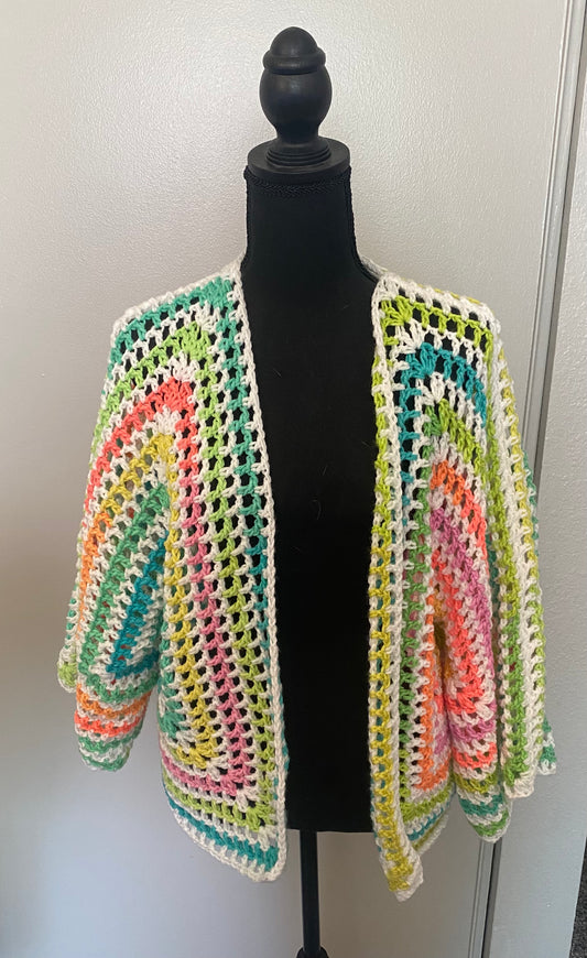 Hexagon Cardigan White and Multi Colored