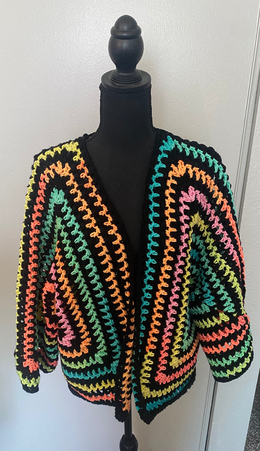 Hexagon Cardigan Black and Multi Colored