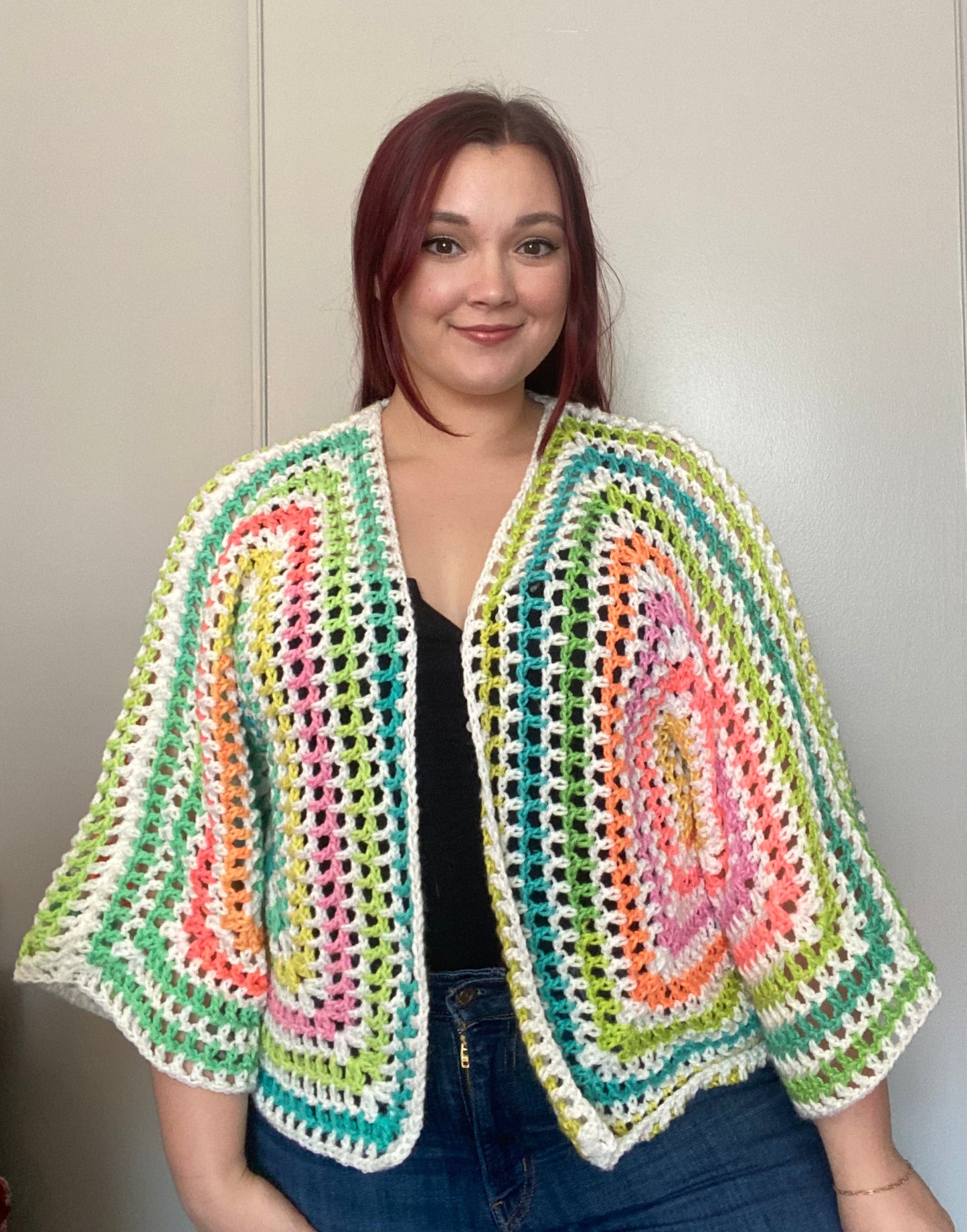 Hexagon Cardigan White and Multi Colored